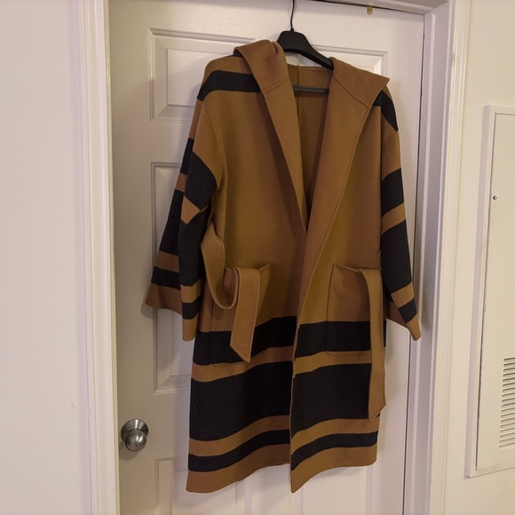 La Ligne Tan Striped Coat - Picture 1 of 8